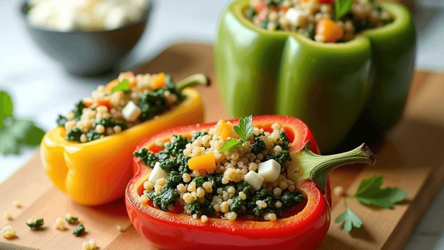 Springtime High-Protein Spinach and Feta Stuffed Peppers