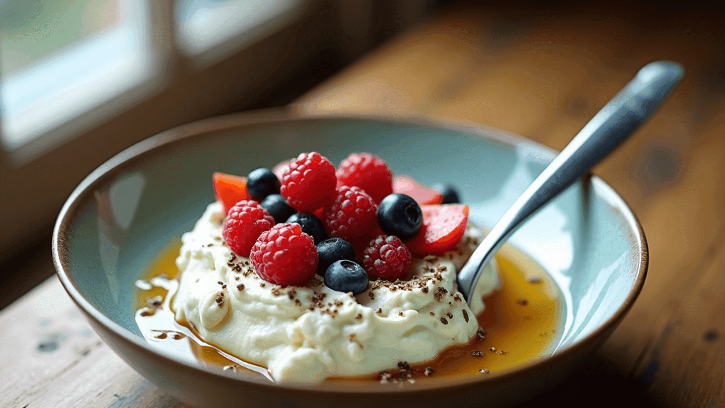 Creamy Cottage Cheese Dessert Bowl With Antioxidant Berries